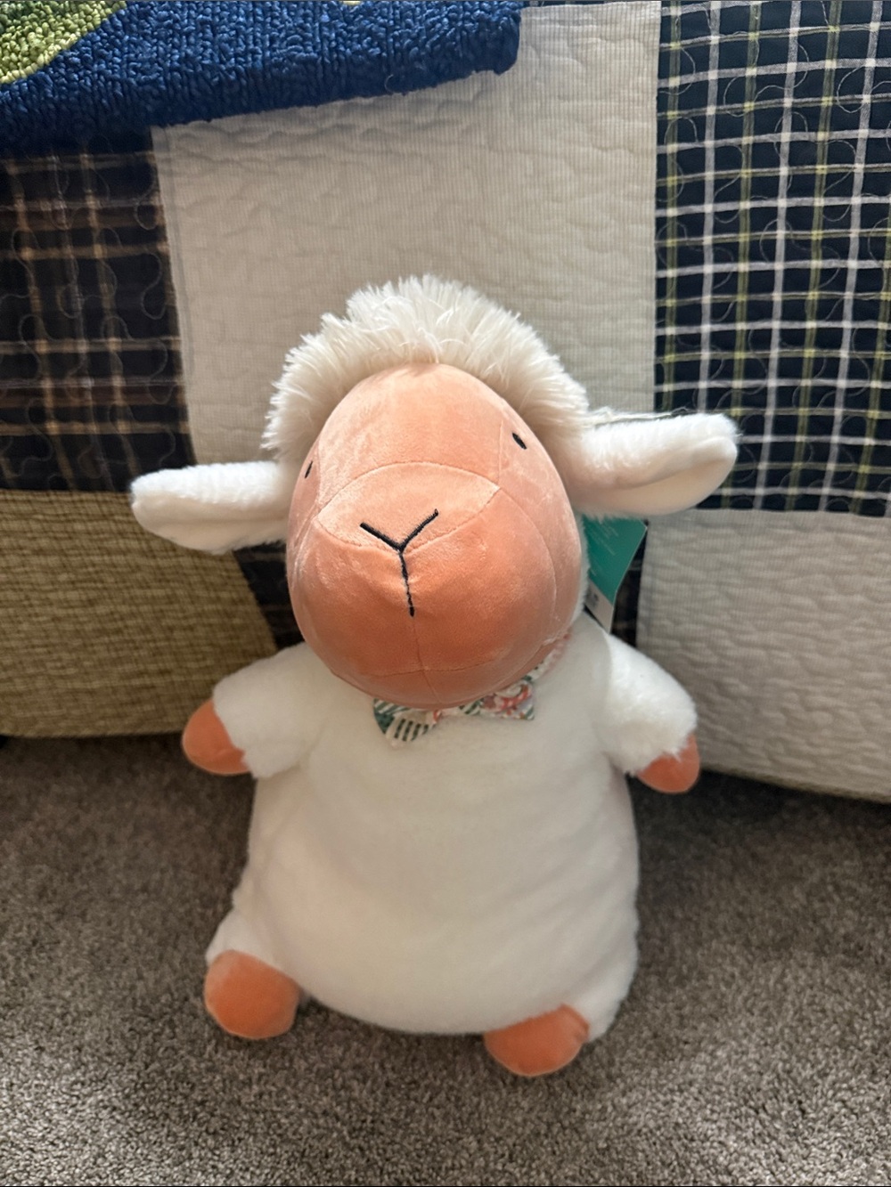 Plush Weighted Lamb Stuffed Animal - White with Peach Face and Paws